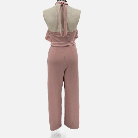 Avec Les Filles Halter Neck Backless Ruffled Jumpsuit in Dusty Pink - Size 2 - Picture 4 of 8